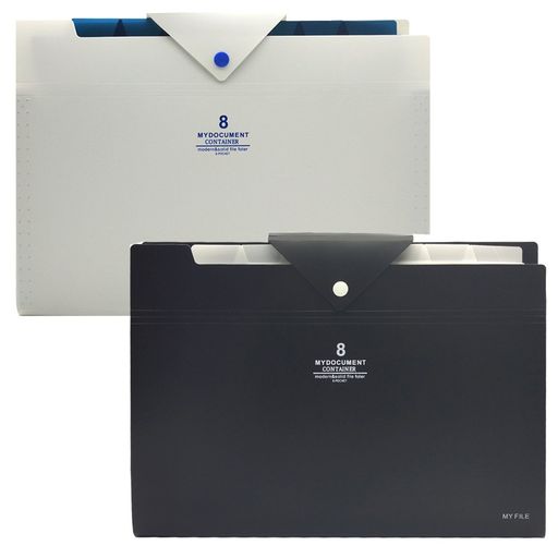 MinniLoveフォルダー多層ファイルケースファイルボックス8層分類大容量書類袋学生のプリント資料帳整理収納袋防水大容量A4サイズ多層収納(黒&ホワイト)