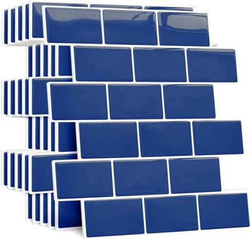 Yoillioneタイルシール防水厚め10枚耐熱キッチン洗面所剥がせるモザイクタイル壁紙シール賃貸DIY3dリメイクシート北欧トイレ雰囲気転換レンガ調ブルー