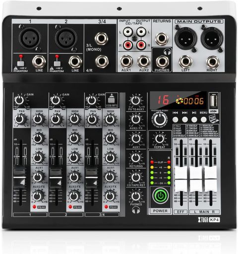XTUGA KPミキサー、16ビットDSP効果USBオーディオインタフェース効果+48 Vファントムブルートゥース、ホームスタジオ録音、生中継、録音設備、KTV、パーティー、教会に適用 (KP4)