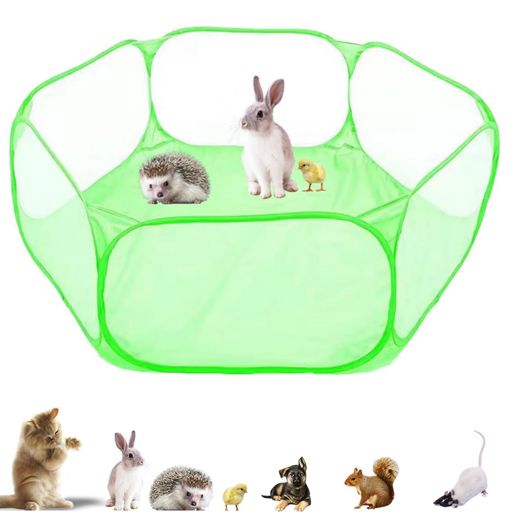 [YFFSFDC] ペット プレイ サークル 小動物フェンス アウトドア/室内 遊び用のサークル 折り畳式 小動物 メッシュ ケージフェンス 収納簡単 軽量 脱走防止 袋付き (グリーン)120CM(3)