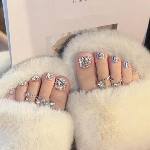 ネイルチップフット親指フットネイル両面テープ付き足爪ネイルチップつけ爪足用繰り返し使えるジェルネイル結婚式成人式足用ネイル簡単ネイル剥がせるフットキラキラネイル用品簡単…