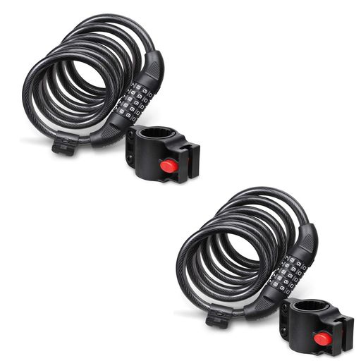 自転車鍵バイクワイヤーダイヤルロック長105cm横断面直径10mm4桁ダイヤル盗難防止防水防錆ロックホルダー付き2点セットブラック