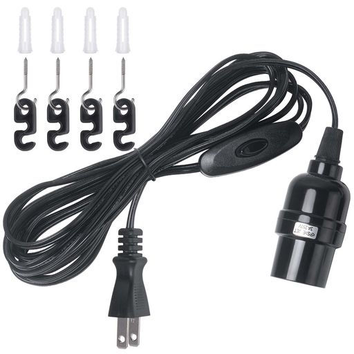 DiCUNOコード付きソケットE26電球ソケットコンセントスイッチ付き吊り下げ4mブラックおしゃれ1個入