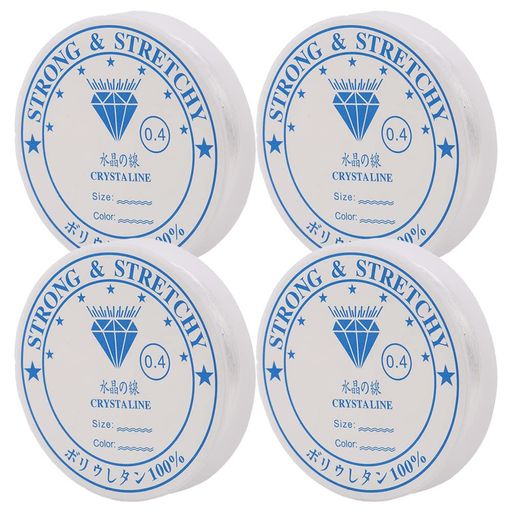 シリコンゴム4巻セット太さ0.4mmブレスレット用ゴム紐弾力紐水晶の線伸びる糸クリア色DIY手芸手作りアクセサリー(0.4mm)