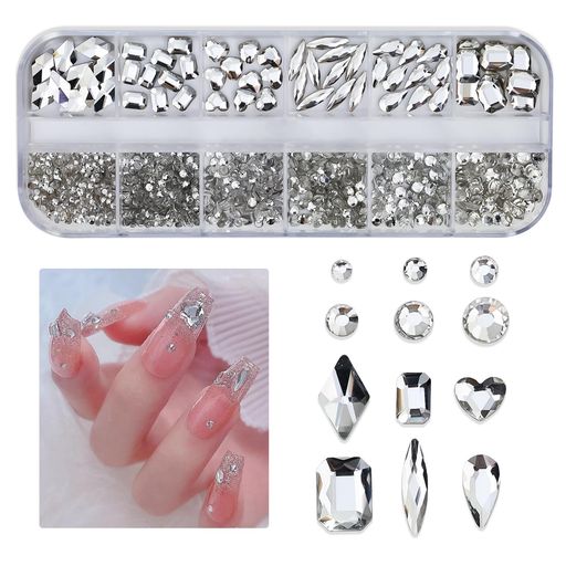 YFFSFDCネイルパーツラインストーンネイルストーンネイルアートパーツ立体大容量セット丸長方形ハート..