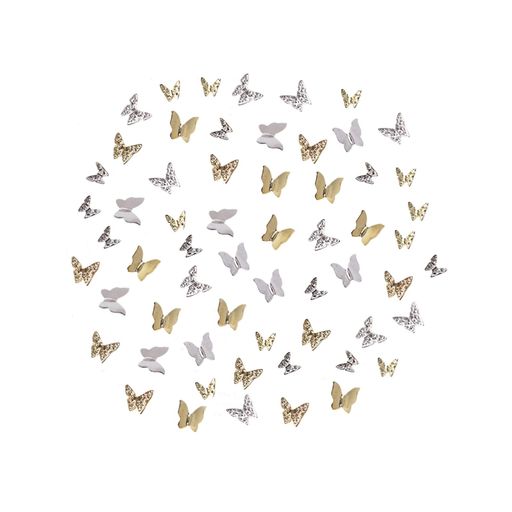 Yuzhiyeネイルパーツ蝶々60個セット立体蝶メタルパーツ可愛いシルバーゴールドバタフライジュエリーパ..