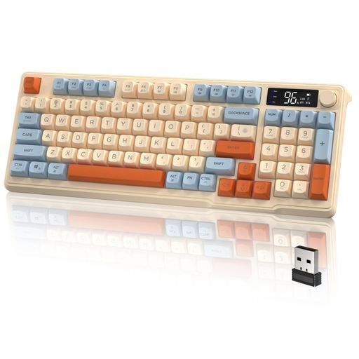 ATTACKSHARKXFREEWOLFM96ゲーミングキーボード、メンブレンキーボード、ワイヤレス2.4G/BLUETOOTHダブルモード無線キーボード、PBT