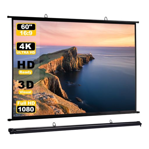 プロジェクタースクリーン吊り下げ、スクリーンプロジェクター用、60インチ16:9ファイバーグラス、持ち..