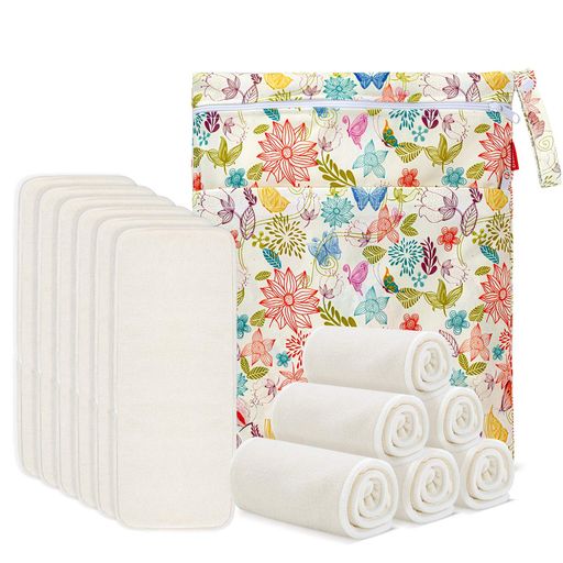 Damero布おむつ5層竹繊維構造12枚入吸水通気性再利用可能成形ベビー布オムツ収納ポーチ付き