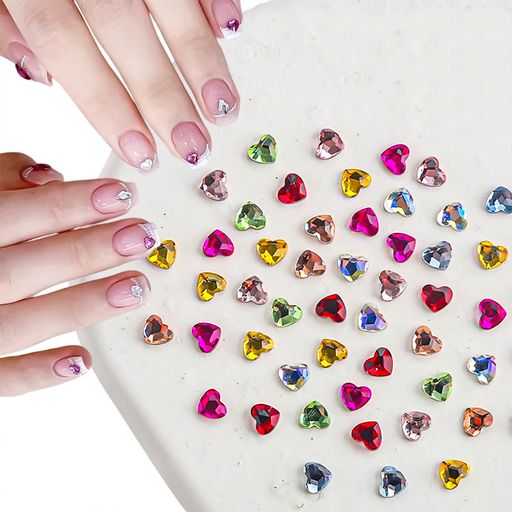 LKCCTKネイルパーツハートネイルストーン立体3mm小さい約100個セットランダム色カラフルジュエリーパー..