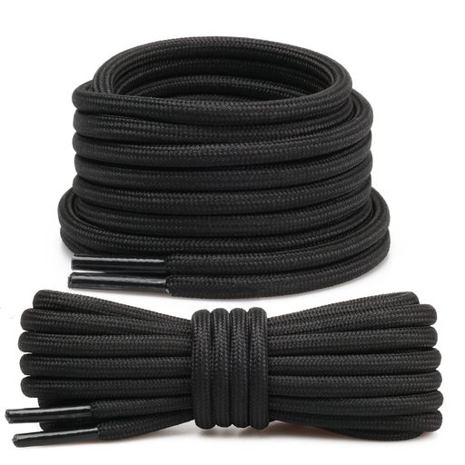 [Stepace] 2足(4本入り) 丸型 シューレース 登山靴スニーカー靴ひも 長さ80~160cm 11色 丸紐 Black-100