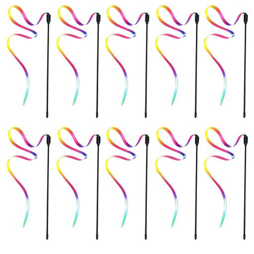 10本入猫おもちゃ猫じゃらしリボン猫のおもちゃカラフルレインボーねこおもちゃ28cm釣り竿タイプ猫用お..