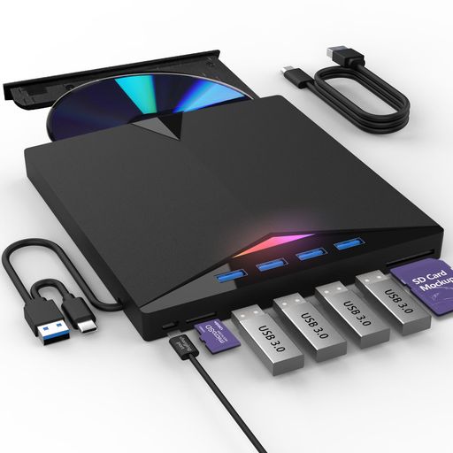 外付けブルーレイドライブDVD/BD/CDプレーヤー、USB3.0Type-C3DBluRALドライブ、4USBポート付き外部ドライブSD/TFカードDVDバーナー光学式(ブラック) 外付けブルーレイドライブDVD/BD/CDプレーヤー、USB3.0Type-C3DBluRALドライブ、4USBポート付き外部ドライブSD/TFカードDVDバーナー光学式(ブラック)