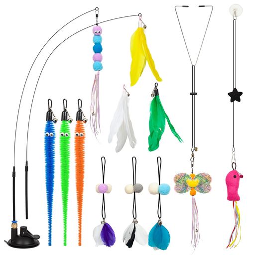 アクティブ 【ハンズフリーでどこでも遊び場】吸盤ベース・三角フック・粘着フックの3WAY設置可能(床/ガラス/ドア対応)。忙しい飼い主でも猫の運動時間を確保。 【12種類の交換用ヘッド付き】鈴入り羽根/ポンポン/麻紐ヘッド(すべて天然素材)。好奇心を刺激する6色デザインで安全なおもみ遊びを提供。 【成長に合わせた調節機能】フック付属コードを90cm~180cm調節可能。子猫からシニア猫まで対応、マンションでも広々遊べます。 【ストレス解消&amp;健康管理】12個のヘッドを日替わりで交換すれば飽きない運動時間。留守番中の不安軽減&amp;肥満防止に効果的。 【日本基準の安全設計】PSEマーク取得の吸盤+食品検査級素材。ねじれに強いステンレスフックで安心の耐久性。