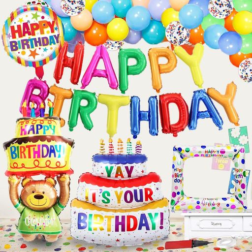 LAGACELA誕生日バルーン風船セットハッピーバースデーHAPPYBIRTHDAYケーキバルーンフォトフレームバルーンクマバルーンおしゃれ写真撮影誕生日飾り付け