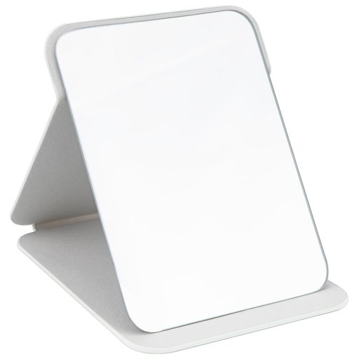 OWLKELA20*15cm卓上鏡大きめのスタンドミラー割れない手鏡持ち運びに便利な化粧鏡コンパクトおりたたみ鏡PUレザーMサイズホワイト