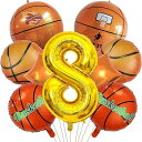 バスケットボールバルーン9個セット、ナンバー8マイラーホイルバルーン、22インチ4D球体バルーン、バスケットボールバルーン、スポーツバスケットボールをテーマにしたパーティー用品
