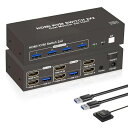 【2モニター同時出力】HDMIKVM切替器2PC切替SW220SUSB3.0KVMスイッチャー4K60HZデュアルモニターHDMI2入力2出力PCスイッチデュアルディスプレイKVMスイッチャーUSBハブ