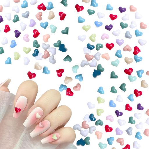 ハートネイルパーツ約100個セット小さいハート型4.5mm*5mmネイルパーツ3D立体ネイルジュエリーパーツレ..