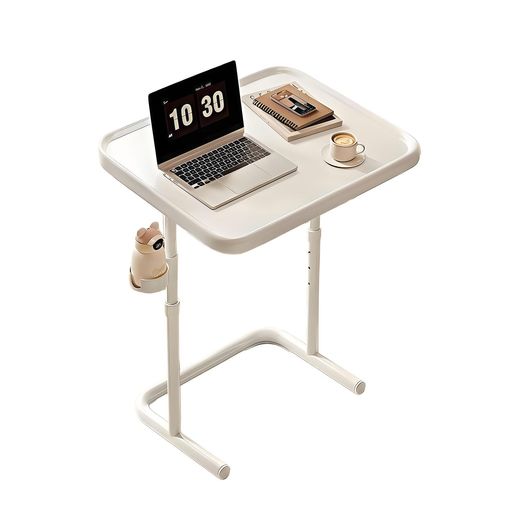 樂天商城 - Asakusaen サイドテーブル 昇降式 折り畳み式 幅48cm*奥行き35cm*高さ70cm ホワイト-天板無段階角度調整 落下防止ガード 着脱式カップホルダー 組み立て簡単 お手入れ簡単 家庭用 広々天板 PCデ…