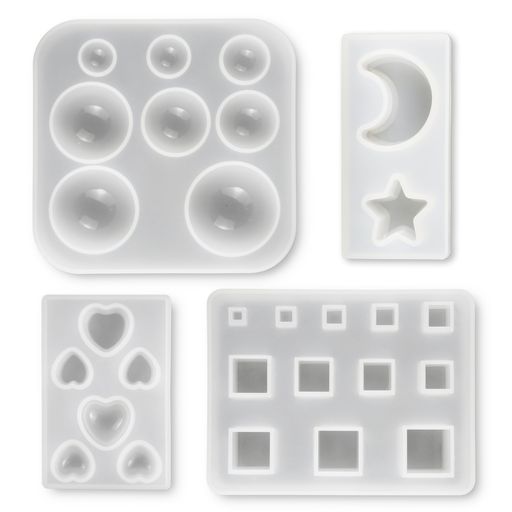 レジン型ソフトモールド4個セット半球丸玉キューブハート星月シリコンモールドアクセサリーパーツ(丸・..