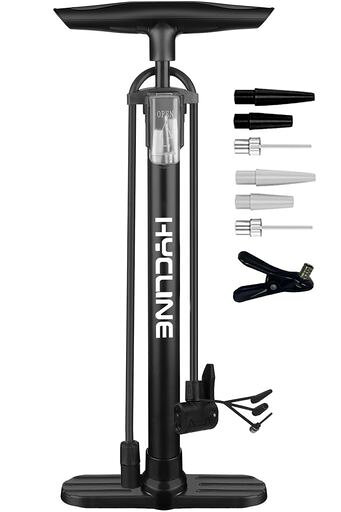 Hycline 自転車 空気入れ 米式 英式 仏式バルブ対応 フロアポンプ 軽量 小型 自転車用 くうきいれ ポンプ 150PSI 空気注入式 ロードバイク クロスバイク MTB BMX タイヤ ボール兼用(黒)