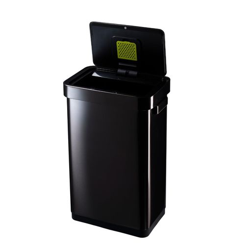 Dustbins - EKOゴミ箱自動開閉デラックスミラージュT-センサービンブラックスチール45Lステンレスふた付きインナーボックス無しEK9378BS-45L