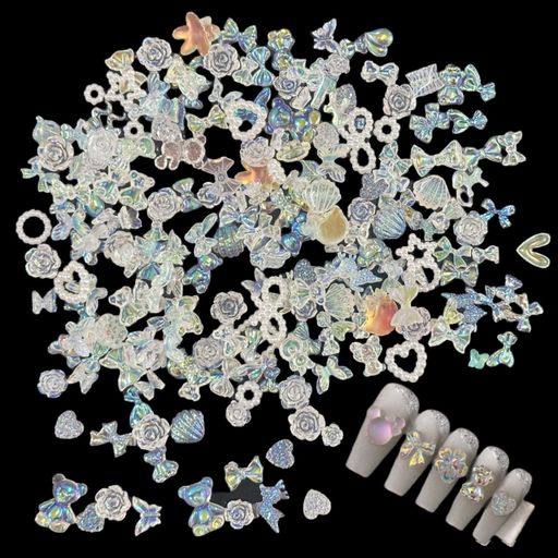 ネイルパーツリボン花クマクリアオーロラネイルストーン3D立体ネイルパールハート大きめ可愛いネイルア..