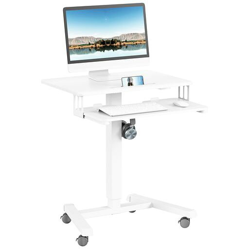 【商品仕様】製品名:移動式昇降デスク 製品サイズ:65CM*40CM*73-113CM 天板サイズ:65*40CM キーボードトレイサイズ:60*30CM 耐荷重:天板15KG+キーボードトレイ5KG 重量:約14KG 昇降方法:ワンタッチ昇降 スタンディングデスク昇降範囲:73-113CM 【シンプルなデザイン】移動式スタンディングデスクはモダンでシンプルなデザインスタイルを採用しており、スタイリッシュで洗練された外観です。シンプルなラインと清潔なカラーリングは、どんなインテリアスタイルにも調和し、作業空間に清新で快適な雰囲気をもたらします。 【1秒でワンタッチ昇降】昇降式スタンディングデスクには便利な上下昇降機能が備わっており、デスクの高さを自由に調整することができます、高さ昇降範囲73-113CM。快適な作業や学習の姿勢を選ぶことで、長時間の座り姿勢による不快感を緩和するお手伝いができます。 【広い作業スペース】65*40CM天板+60*30CMキーボードトレイで作業スペースが広く、作業効率と快適性を重視し、広々とした作業スペースを提供しています。