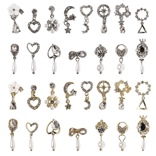 ネイルパーツリボンハート花月30個セット3D立体ネイルパーツストーンキラキラ大きめ揺れるネイルアート..