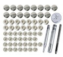 ミライヤレザークラフトバネホック打ち具セット15mm15組セットスナップボタン穴あけポンチ打ち具打ち台ハトメ抜き手芸ハンドメイド革DIYシルバー(合計15組+4点打ち具)