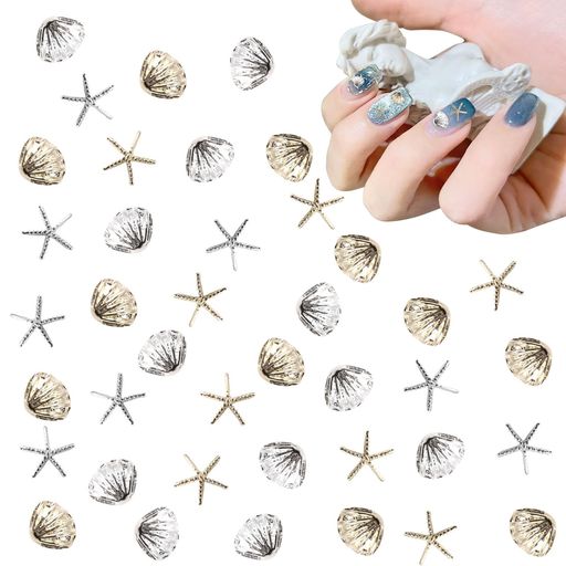 ネイルパーツヒトデシェル80個セットミニ貝殻シースター貝星海系メタルパーツゴールドシルバージェルネ..
