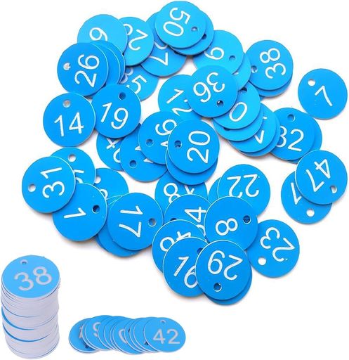 番号タグプラスチック番号札50枚ドア番号タグ1-50番鍵預かり番号荷札荷物整理数字タグ番号札クロークロッカー業務管理小物のナンバリング防水-ブルー