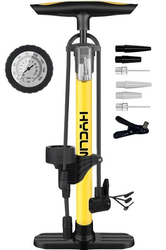 Hycline 自転車 空気入れ メーター付き 米式 仏式 英式バルブ 160PSI PUMP 小型 軽量 手動 空気注入式(イエロー)