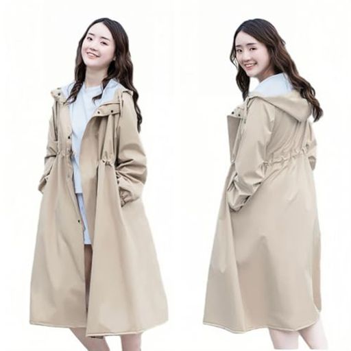 [Limspace]レインコートレディースメンズロング丈おしゃれレインウェアウエスト調節ポケットゴム付きの..