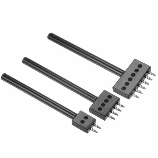 Kozelo3個レザープロングパンチツール[6mm]2/4/6スチールプロング列ラウンドレースステッチパンチDIYダ..