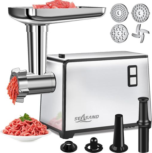 Food Processors - SEASAND電動ミートグラインダー肉挽き器[100V500W]腸詰め機電動ミンサーステンレススチールフードチョッパー魚肉豚肉などを軽くみじん切りにする家庭用業務用日本語取扱説明書付