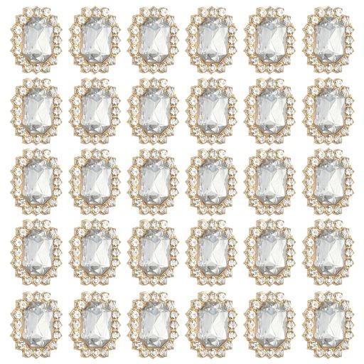 PATIKIL30個のラインストーン装飾品、手作り水晶ラインストーンボタン装飾ゴールドベースジェムホワイトラインストーン、クラフト用の衣類宝石作り