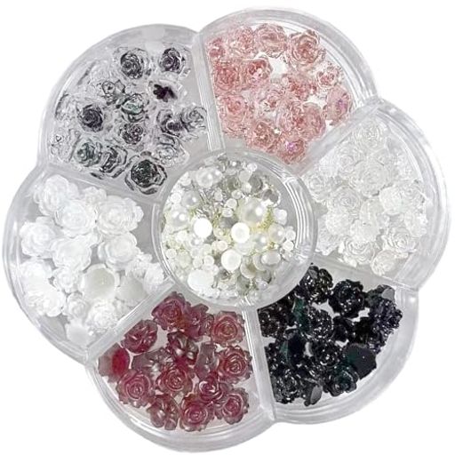 VOXILFEネイルパーツ花薔薇約90個セット6色カメリア3D立体収納ボックス付き6mm8mm