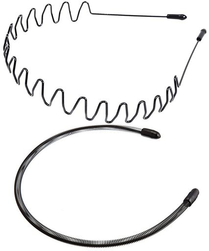 shefunメンズカチューシャ洗顔スプリングヘアバンド鉄波型くし付き滑り止め痛くない黒シンプル前髪髪飾り2本セットJP183(B)