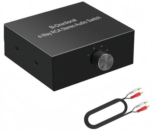 「RCAステレオ音声切替器」:4-IN-1-OUT / 1-IN-4-OUTオーディオセレクターで、機器を双方向に入出力できます。専用のオーディオ ロータリー スイッチ/ロスレス デバイスを使用して、さまざまなオーディオの入出力を簡単に切り替えます。