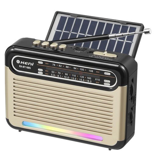 【特 長】 ◆ワイドFM/AM/SWに対応 ◆USB/TFカードの再生が可能 ◆太陽光/TYPE-C 充電 ◆LEDライト ◆FM/SWロッドアンテナ搭載 【2つの電源供給方法】 ◆電源: USB充電、内蔵の充電式1200mAhバッテリー、太陽光充電対応。 DC5V TYPE-C 充電(約 6 - 8 時間で満充電)と太陽光充電(強光下約 10 時間で満充電)があり、便利です。高性能大型ソーラー パネル(10.8x4.8cm/厚さ6mm)を搭載しており、ハイキングやキャンプ、釣りなどのアウトドア活動中でも効率的に太陽光発電が可能です。 【カラフルLEDライト搭載】 この小型ラジオはRGBモードのLEDライトを搭載しており、音楽再生時に音波に連動して色が変化するので、音楽をより雰囲気豊かに楽しめます。(※本製品にはイヤホンジャックが搭載されていないのでご注意ください) 【優れた受信感】 ◆ 受信周波数範囲が広く:FM...76~108MHz、AM...530~1710kHz、SW...5.9~18.0MHz。ラジオには外部アンテナを装備。FM/短波の受信感度が向上可能です。