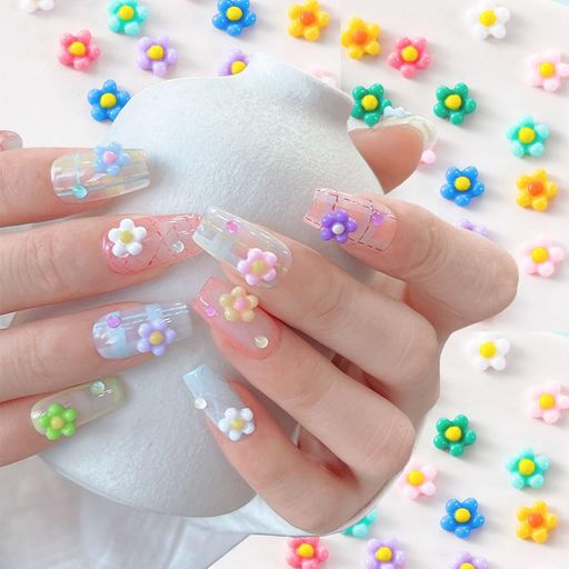 GLOWZENネイルパーツラインストーン3D立体フラワーハンドメイドデコパーツカラフルフラワーネイルパッ..