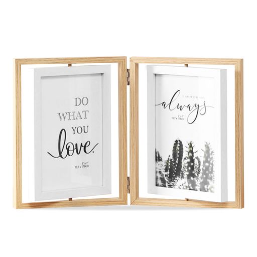 koundeneko回転式フォトフレームL判折りたたみ式2連両面写真立ておしゃれ縦置きデザインフォトフレームはがき写真入れ記念日誕生日母の日バレンタインプレゼン...