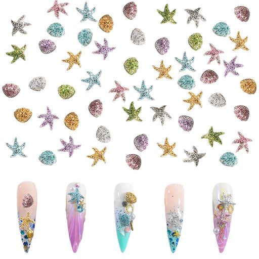ネイルパーツヒトデシェル100個セット貝殻シースター貝星海系メタルパーツジェルネイルレジン用ジュエリーパーツネイルアートハンドメイドデコパーツランダム色