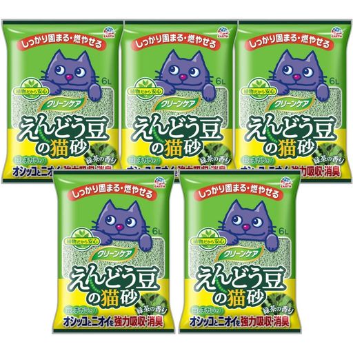 JOYPET(ジョイペット) クリーンケア えんどう豆の猫砂 緑茶の香り 6Lx5個 (ケース販売)