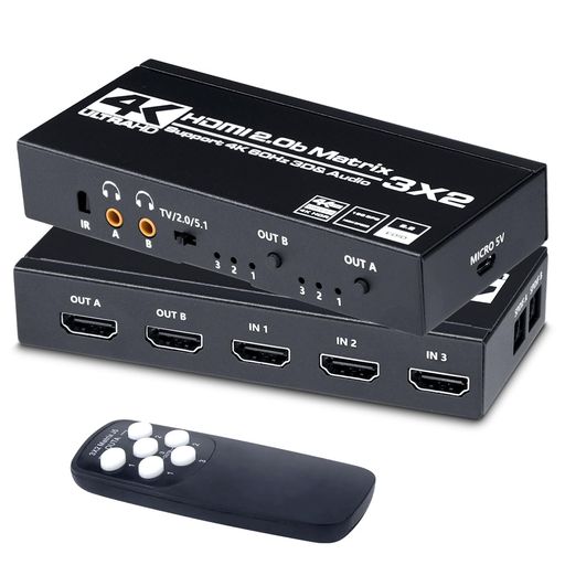 ELEVIEW HDMI マトリックス スイッチャー 3入力2出力 4K60Hz HDR対応 オーディオ分...