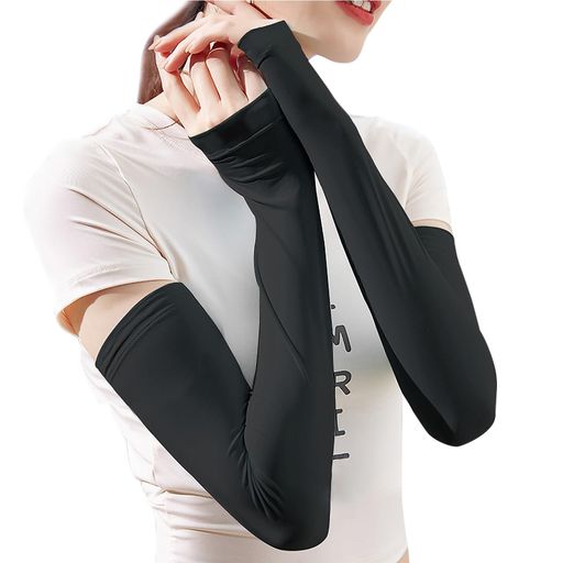 [Pawinpaw]【冷えっ冷え】アームカバー接触冷感ひんやり腕カバー両腕2枚指掛けタイプUPF50+UVカット日焼け止め吸汗速乾紫外線対策スポーツ/運転用レディース/男女兼用黒