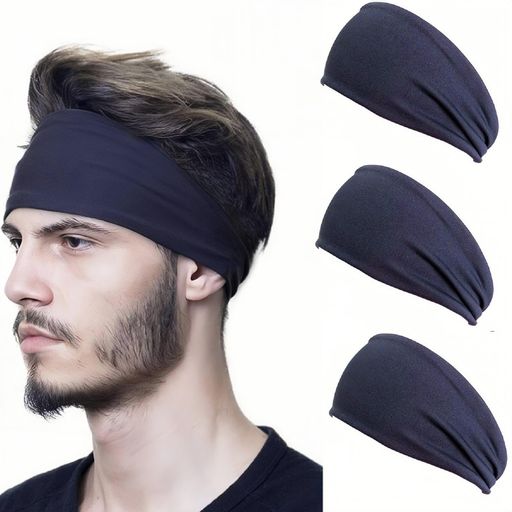 TENGFENGヘアバンドメンズヘッドバンド汗吸収スポーツ-広幅快適な汗止めバンド男女兼用速乾ターバン風ヘアバンドランニング、サッカー、ヨガ、サイクリング用スポーツバンド3色組(夜の…