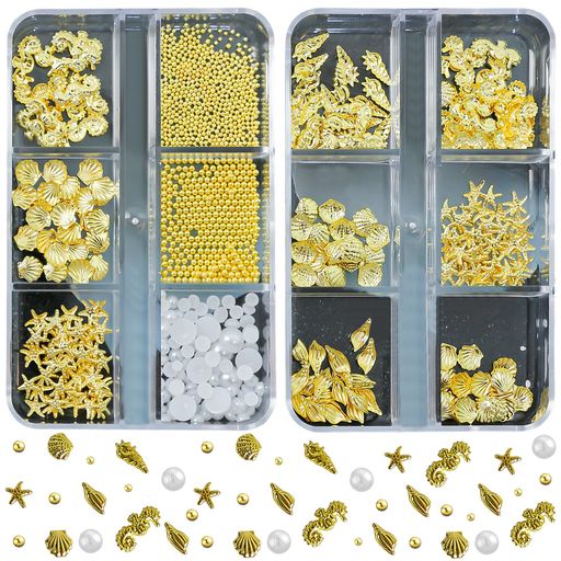 ネイルスタッズ2個セット3D立体貝殻ヒトデ巻貝タツノオトシゴブリオンパールネイルパーツスタッズメタ..